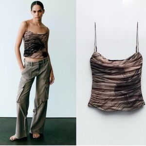 Zara Women's Black and Tan Tie-Dye Blouse